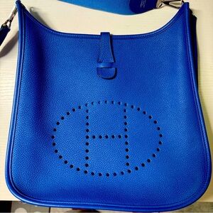 Hermes Evelyne III 29 Bleu De France Leather Cross Body Handbag